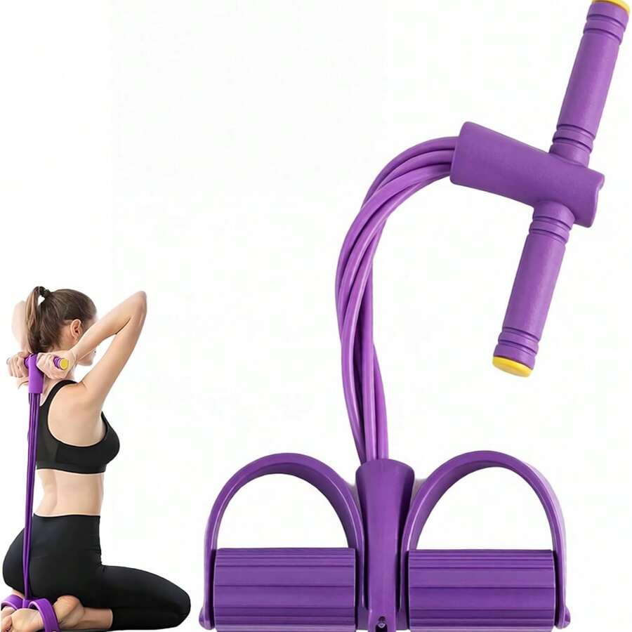 1 buah Tali Resistensi dengan Pegangan dan Pedal Kaki, Peralatan Latihan Pilates, Tali Tarik Elastis, Tali Tarik Yoga Multifungsi Unisex untuk Latihan Sit-Up, Pelatih Resistensi Pedal Kebugaran, Peralatan Kebugaran Rumah Multifungsi, Tali Elastis - Purple - View 1