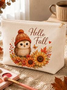 「HELLO AUTUMN」主題燈芯絨化妝包｜化妝品收納袋｜旅行收納袋｜旅行必備｜盥洗包｜母親節禮物｜教師節禮物｜適合媽媽、老師、朋友與護理師｜秋冬必備｜居家必備｜易清潔設計｜便攜化妝盒｜秋季感恩節（隨機印花裁切） - 彩色 - 查看 6