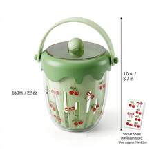 Overnight Oats Containers With Lids, Clear Plastic Storage Jars With Lids, Yogurt Meal Prep Containers, Salad Jars With Strainer, Double Layer Food Jars & Canisters, Portable Overnight Oats Jars With Handle, Cherry Bow Pattern, School Office - Multicolor - View 19