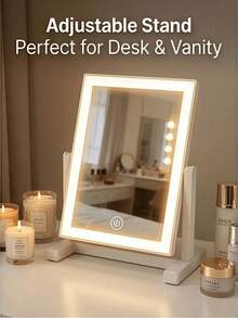 1pc Portable LED Makeup Mirror With Touch Control, 3 Lighting Modes, Rechargeable Battery Powered, Adjustable Brightness - Stylish Design, Suitable For Travel, Vanity Stand, Plastic Material - Tabletop Mirror - View 1