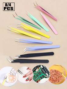 8/4pcs Stainless Steel Sticker Tweezers, Cute Craft Tweezers, Suitable For Stickers, Scrapbooking, Vinyl Materials, Eyelashes, Electronics, Multi-Color - Multicolor - View 11