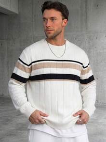 GRDR 1pc Men's Casual Striped Knit Top, Autumn/Winter - Apricot - View 6