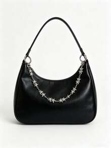 1pc Vintage Star Coin Tassel Bag Chain, Silver Boho Style Purse Decor Chain, Detachable Clasp Shoulder Bag Accessory Charm - Multicolor - View 7