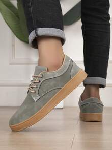 Solid Color Men's Casual Low-Top Sneakers, Minimalist Design, Suitable For Shopping, Travel, Daily Wear - Dark Military Green - View 4