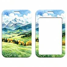 1 Piece Mountain Watercolor Lanyard With ID Card Holder, Green Nature Scenery Badge Reel For Office Student Work Gift - Multicolor - View 13