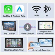 VENBES 6.1 吋可攜式汽車音響,支援無線 CarPlay 與無線 Android Auto 觸控螢幕車用播放器,含藍牙 FM - 主機 + 8顆LED方形後視鏡頭 - 查看 4
