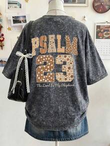 This Summer T-Shirt Features A Washed Finish And A Design Blending Floral, Letter, And Number Elements, Making It Suitable For Everyday Wear. - Black - View 4
