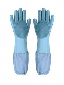 1 Pair Silicone Pet Bathing Gloves, Thickened Scratch & Bite Resistant Kitchen Cleaning Massage Gloves, Hanging Design, Fits Most Adult Hand Sizes - Multicolor - View 3