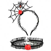 1pc Halloween Headband & Neck Collar Set, Spider Web Headband Party Festival Atmosphere Prop Hair Clip, Influencer Photo Costume Accessory - Multicolor - View 4