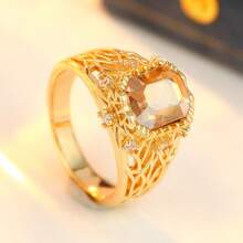 Vintage Luxury Hollow Square Ring, Exquisite Elegant Women's Jewelry - Gold - View 2
