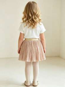 Girls' Sparkle Sequin Skirt, New Style Elegant Dance Short Tulle Skirt - Champagne - View 5