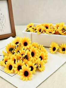 1/5/15/30/40/100/200pcs White & Colorful Daisy Artificial Flowers For DIY Crafts, Wreath Making, Vase Decor, Hair Accessories, Tabletop Decor, Home Wedding Party Decoration, Real Touch - Yellow - View 10