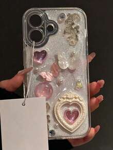 Cute Epoxy Resin 3D Butterfly Heart Phone Case, Compatible With Iphone 17/16/15/14/13/12 Pro Max Plus/11, Luxury Cute Lens Protection Back Cover - White - View 1