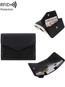 Minimalist RFID Blocking Mini Coin Purse Pocket Wallet, Daily Solid Color Litchi Embossed Small Wallet With Card Slots, Fits Credit Cards/ID/Cash/Money, Lightweight And Portable, Tri-Fold Card Holder, Unisex - Multicolor - View 17