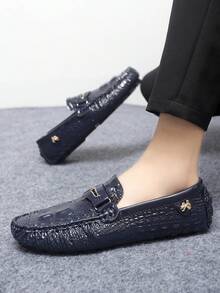 GAISIMA Men's Crocodile Embossed Slip-On Loafers, Elegant Business Metal Buckle Dress Shoes, Suitable For Work, Evening Events, - Royal Blue - View 5