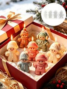 Christmas Gingerbread Silicone Mold Set With Lollipop Detail Cute Doll Shape, Durable Reusable Mold For Candle Making, Fragrance Stone, Handmade Soap, Plaster Art, Cookie Baking, Indoor Holiday Atmosphere Decoration, DIY Handmade Tools, Christmas, New Year, Holiday Gift - A - View 5