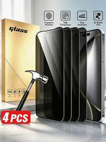 Navigator 4pcs - Silk Screen Edge Privacy Tempered Glass Film, Anti-Peeping, Scratch & Bump Resistant, Reinforced Edge Protection Against Drops, Shatterproof, Suitable For Phone Cases, Compatible With IPhone Ultra/18 Pro Max/18 Pro/18/17E/17 Pro Max/16 Pro Max/15 Pro Max/14 Pro Max/13 Pro Max/12 Pro Max/11 Pro Max/17 Pro/16 Pro/15/14/13/12/11 And Other Series. - Black - View 10