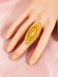 1pc Fashion Women's Gold Mesh Copper Open Ring Index Finger Ring USA UK France Middle East Dubai Africa Saudi Arabia Bride Wedding Banquet Dress Accessory Mother's Day Valentine's Day Wedding Season Birthday Holiday Gift Daily Wear - Yellow Gold - View 2