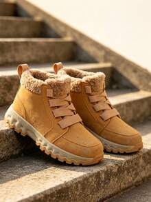 Men's Hiking Boots, Winter Short Snow Boots, Thermal Lined Thick Fur Interior, Rubber Anti-Slip Sole, Daily Commute Cold-Proof Boots - Brown - View 4