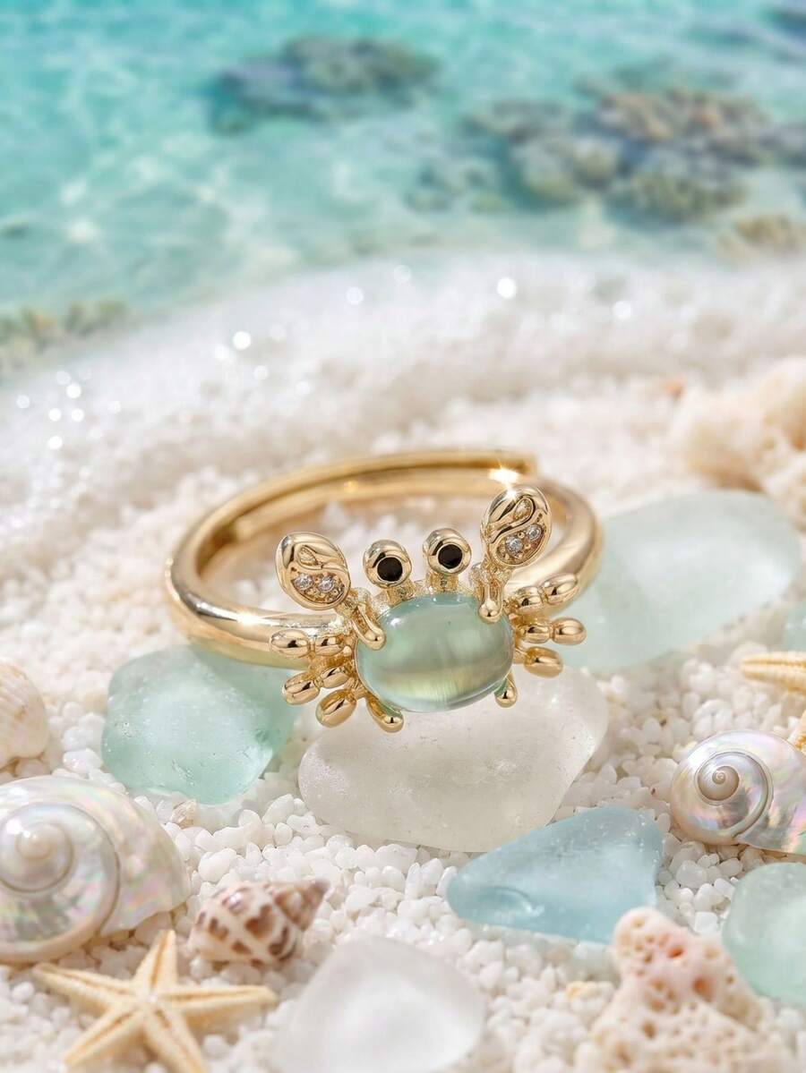1pc Ins Style Crab Ring For Women, Fashionable Versatile Sparkling Rhinestone Luxury Niche Design - Gold - View 1