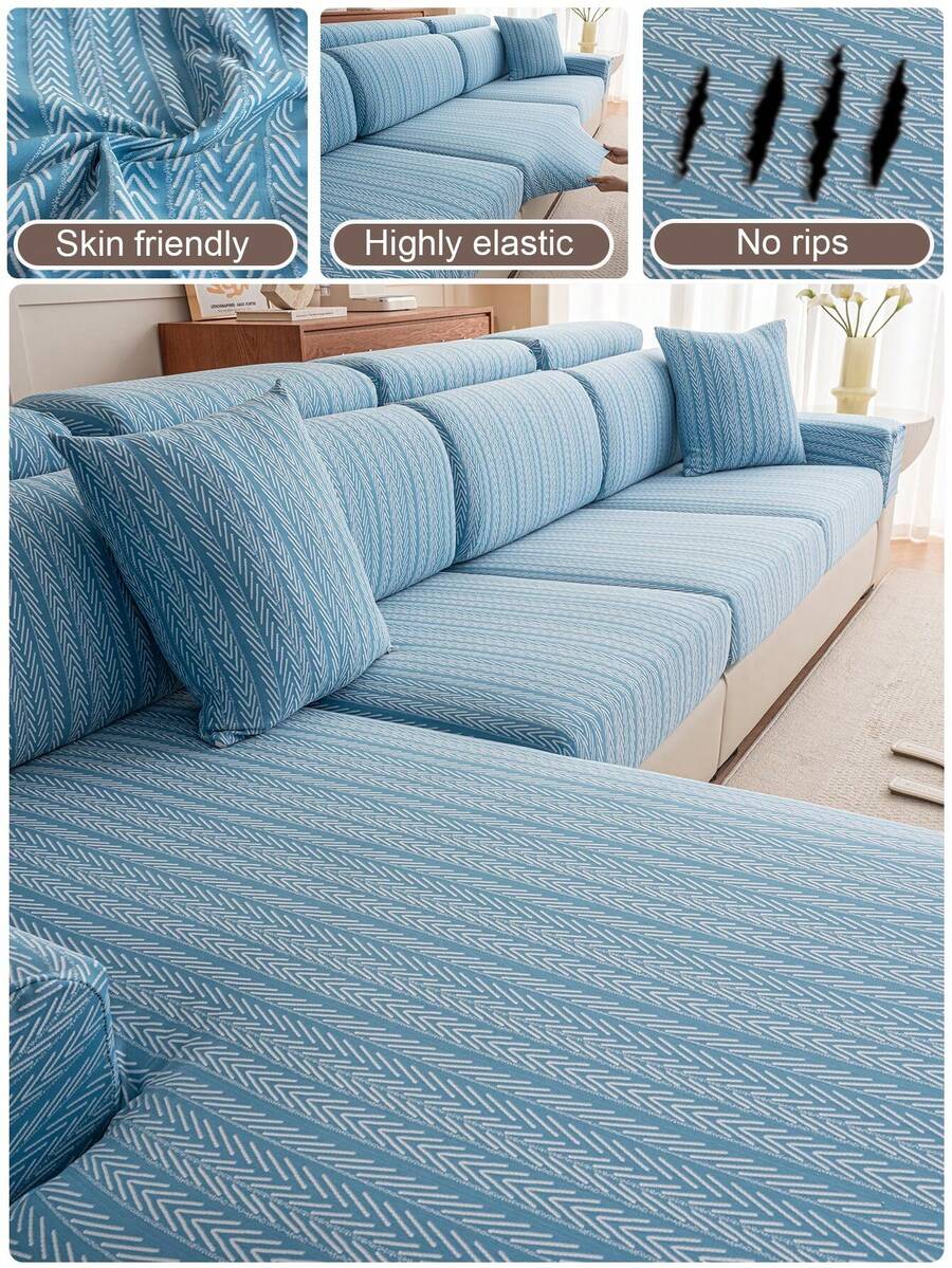 1pc All-Season Non-Slip Sofa Cover, Style Elastic Sofa Cover, Pet-Friendly Stain-Resistant Sofa Cover, Detachable Bath Cap Style Sofa Cover, Suitable For L-Shaped Sectional Sofa And 1/2/3/4 Seater Sofa - Blue - View 1