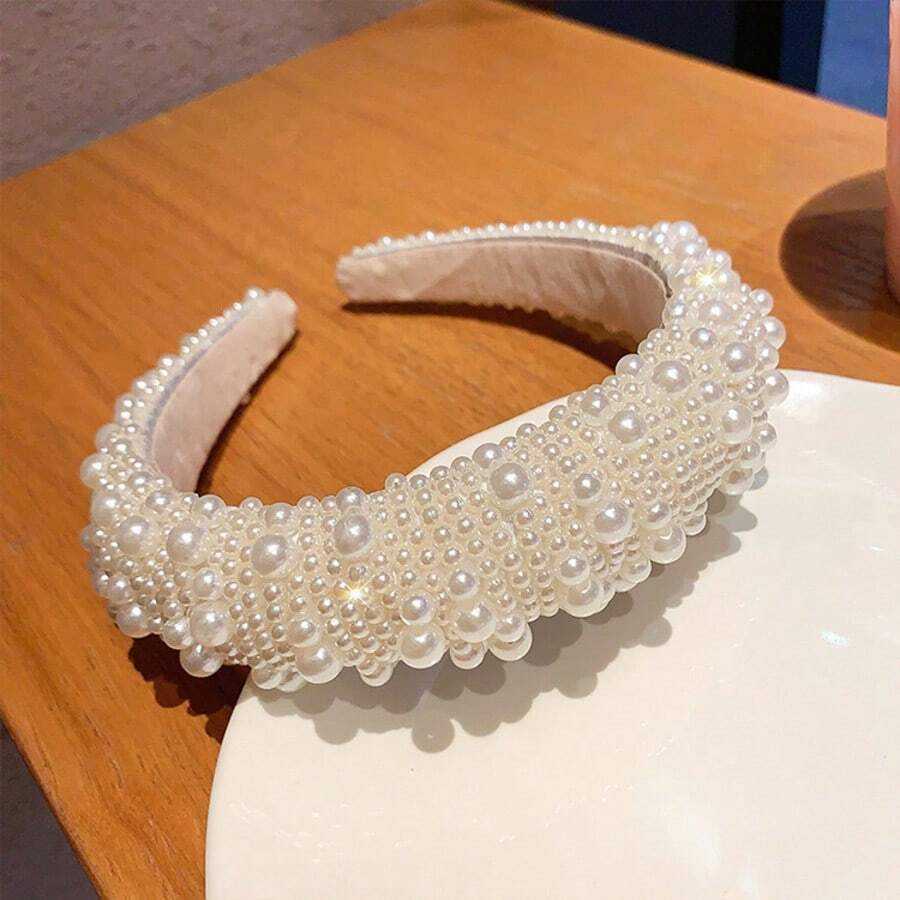 1pc Baroque Sponge Pearl Handmade Headband, Luxury Fashion Wide Headband, Suitable For Evening Party - Multicolor - View 1