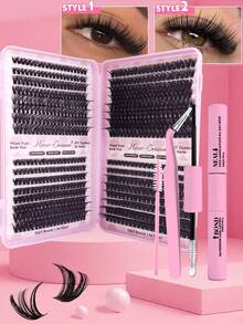 640pcs DCurl Natural Eyelash Clusters, 10D-100D Mixed Density, Large Capacity Cartoon Style And Classic Eyelashes, Long-Lasting And Suitable For Beginners, Complete Set With Glue, Tweezers And Brush, Suitable For Daily Makeup, Party, Wedding, Christmas And Music Festival - Pink - View 13
