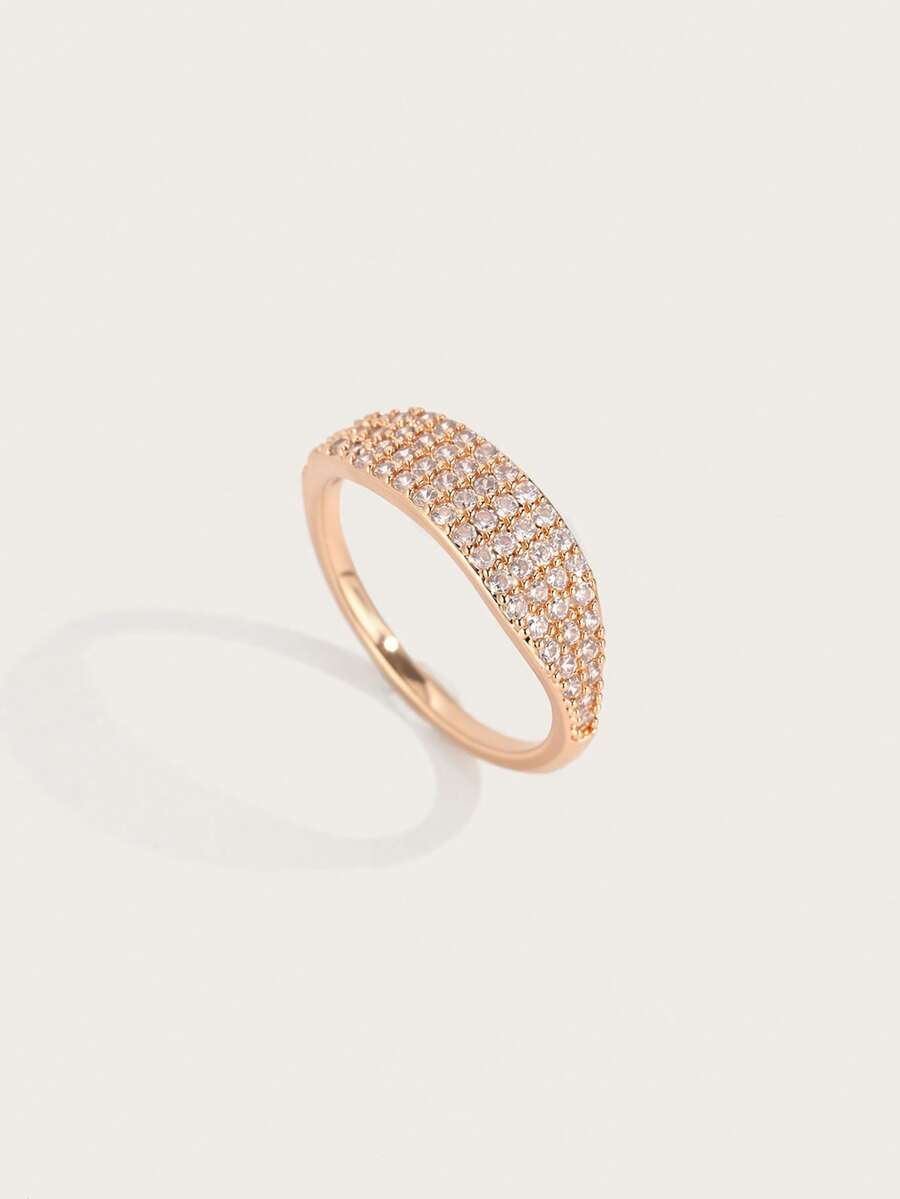 Altistry 1pc Simple & Elegant Four Rows Cz Stone Paved Women's Shiny Wedding/Engagement/Party Ring, Gorgeous & Luxurious - Yellow Gold - View 1