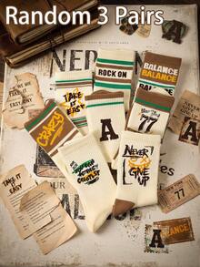 1/3/5 Pairs Unisex Vintage Graffiti Letter Mid-Calf Socks, Street Style Soft Comfortable Casual Mid-Calf Socks, Suitable For Daily Wear, Skateboarding, School, Home Use - Multicolor - View 8