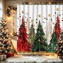 1/4pcs Christmas Polyester Shower Curtain Set, Festive Atmosphere, Decorated With Colorful Christmas Tree And Star Patterns, 70.8*70.8 Inches, Comes With 12 Hooks, Suitable For Bathroom Decor - A - View 18