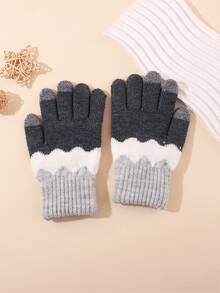 1 Pair Boys Wavy Color Block Knit Screen Gloves, Soft Warm Full‑Finger Gloves For Kid Winter Daily Outdoor Activities - 1Pair - View 5