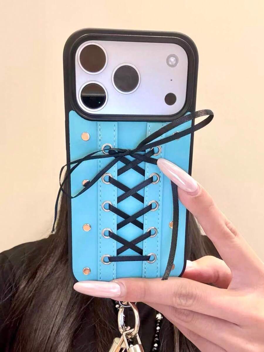 Ballet Style Blue Background Black Ribbon Bow Phone Case Compatible With Iphone 17 Pro Max, 16 Pro Max, 15, Girly - Multicolor - View 1