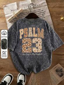 This Summer T-Shirt Features A Washed Finish And A Design Blending Floral, Letter, And Number Elements, Making It Suitable For Everyday Wear. - Black - View 6