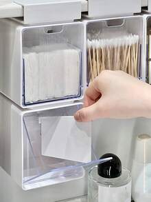 Cosmetic Storage Box, Expandable Storage Box, Bathroom Cotton Swab Storage, Minimalist Bathroom Storage Cabinet, Suitable For Storing Cotton Pads, Lipstick, Cleaning Swabs And Other Items, Equipped With Cosmetic Storage Box, Extendable Bathroom Shelf, Effectively Organize Bathroom Vanity - Multicolor - View 4