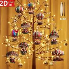 10pcs Hot Air Balloon Santa Claus Wooden Rotating Snowman Christmas Tree Holiday Hanging Ornaments Home Decor (Random Style & Color) - Multi-color - View 2