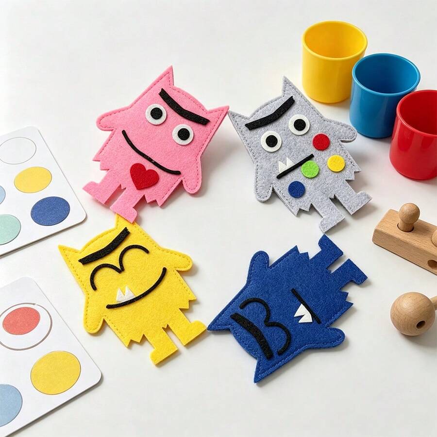 Felt Hand Puppet Toy, Emotional Monster Expression Storytelling Prop, Montessori Toy, Flannel Emotion Expression Learning Game, Family Parent-Child Interactive Education, Classroom Simulation Teaching Fun Activity, Gift For Children - 4 Colors - View 1