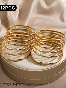 1/3/6/12pcs Stainless Steel Fashion Popular Curved Round Bangle Suitable For Women Daily Wear And Party - Yellow Gold - View 9