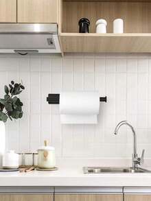 1 buah Rak Handuk Kertas Dapur ABS, Rak Handuk Kertas Dinding Warna Hitam, untuk Penggunaan di Rumah - Hitam - View 3