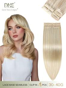 DNE HAIR 4Pcs Clip In Human Hair Extensions 8 Clips Double Weft Invisible Design P76/613# Highlighted Light Blonde And Blonde Real Human Hair 12-18 Inch Durable & Anti-Shedding Soft Thick Texture Suitable For Full Head Wear Daily Wear Holiday & Seasonal - S18/613 - View 1