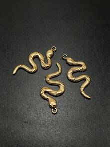 3/5pcs 3D Textured Snake Pattern Stainless Steel Pendant 18K Gold Color Preserved Snake Shape Charm DIY Handmade Bracelet Necklace Accessories - Multicolor - View 8
