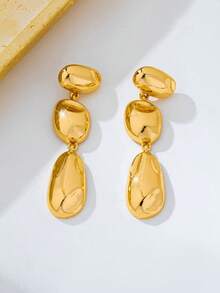 1 Pair Fashion Old Money Style Metal Geometric Asymmetrical Pendant Earrings For Women Daily Wear And Party - Yellow Gold - View 5