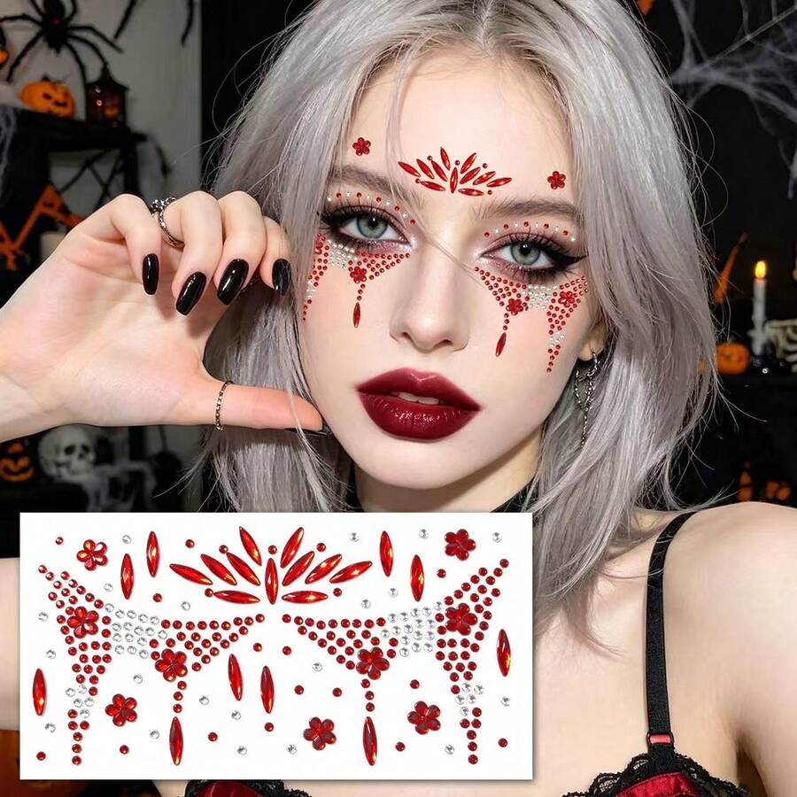 1pc Halloween Diamond Stickers, Face Stickers, Party Rhinestone Stickers, Acrylic Gemstone Rhinestone Stickers - Multicolor - View 1