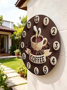 1pc 2D Coffee Cup Design Silent Wall Clock, Wooden Round Eternal Wood Plate, Fashion Kitchen Decor, Suitable For Coffee Lovers, Create Cozy Morning Atmosphere, AA Battery Powered (Battery Not Included) - Multicolor - View 5