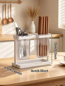 1pc Chopstick Holder With Tray, Tableware Drain Rack, Home Fork & Spoon Holder, Utensil Rack, Kitchen Organizer, Countertop Storage, Kitchen Gadget, Kitchen Storage, Kitchen Decor - Black - View 15