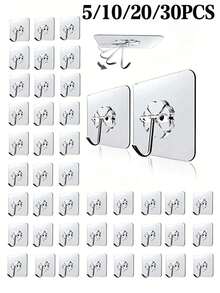 Adhesive Wall Hooks No Drill Waterproof Reusable Hanging Hooks For Bathroom Kitchen Dorm Apartment Renters Heavy Duty Transparent Sticky Hooks For Towel Utensils Decor Home Storage Organization - White - View 1