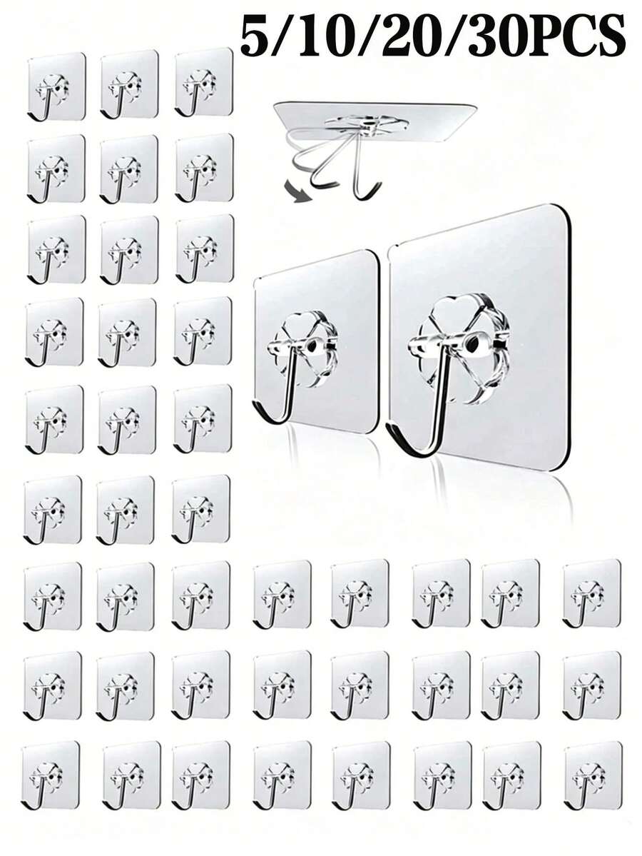 Adhesive Wall Hooks No Drill Waterproof Reusable Hanging Hooks For Bathroom Kitchen Dorm Apartment Renters Heavy Duty Transparent Sticky Hooks For Towel Utensils Decor Home Storage Organization - White - View 1