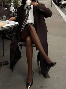 Autumn/Winter New Women's French Style Premium Long Blazer Coat, Oversized Silhouette With Large Lapel, Double-Breasted, Padded Shoulders And Side Slits, Suitable For Urban Street Style, Office And Party Outfits - Burgundy - View 2