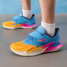 Under Armour Unisex Gradient Velcro Basketball Shoes, Shock-Absorbing, Anti-Torsion, Non-Slip Indoor Court Performance Sneakers - Blue/Orange/Pink - View 6
