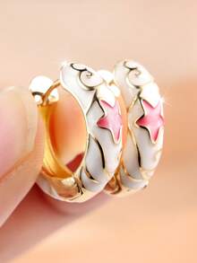 1 Pair Of Sweet And Delicate Oil-Drip Star-Patterned Women's Earrings-Perfect For Everyday Dates, Commuting Outfits And As A Gift For Your Best Friend - White - View 5