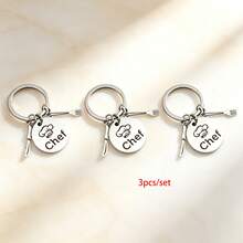 1 Set 3pcs Unisex Hot Chef Stainless Steel Keychain Personalized Knife & Fork Accessories Chef Gift Backpack Pendant - Silver - View 4